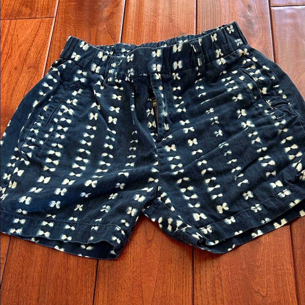 J. Crew Dark Blue and Cream Patterned Women's Bermudas